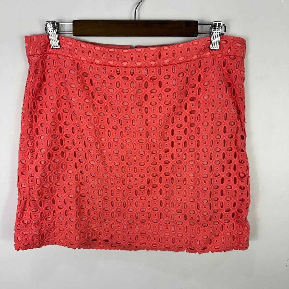 J.Crew Mini Skirt Womens 8 Pink Eyelet Cotton Preppy Country Club Coastal Resort